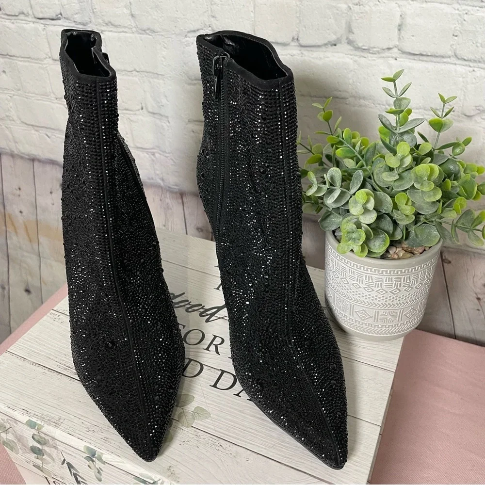 INC. Black Sequin Pointed Toe Stiletto Booty Shoes Size: 9M